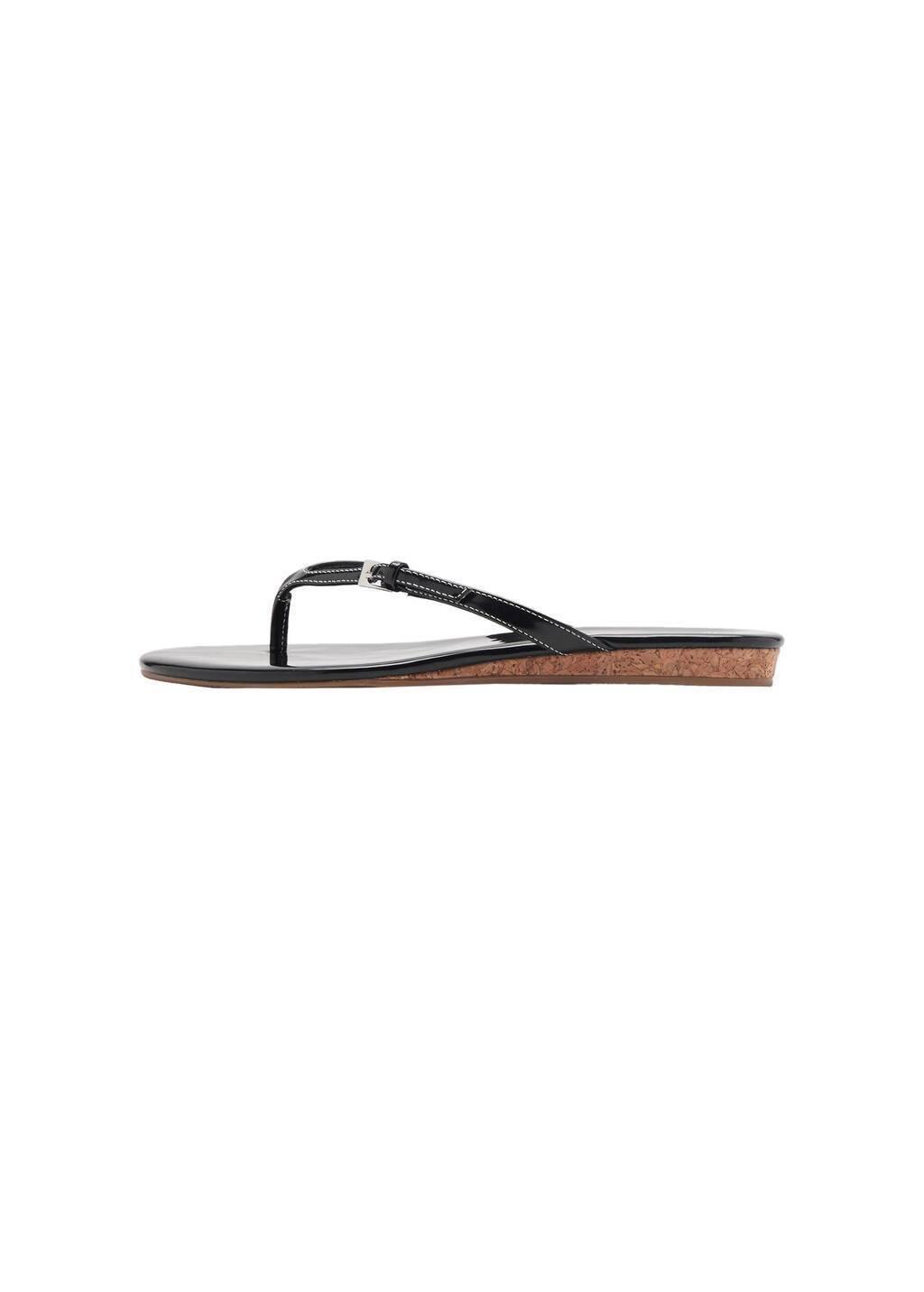 Black Buckle Strap Sandals, , large image number 2