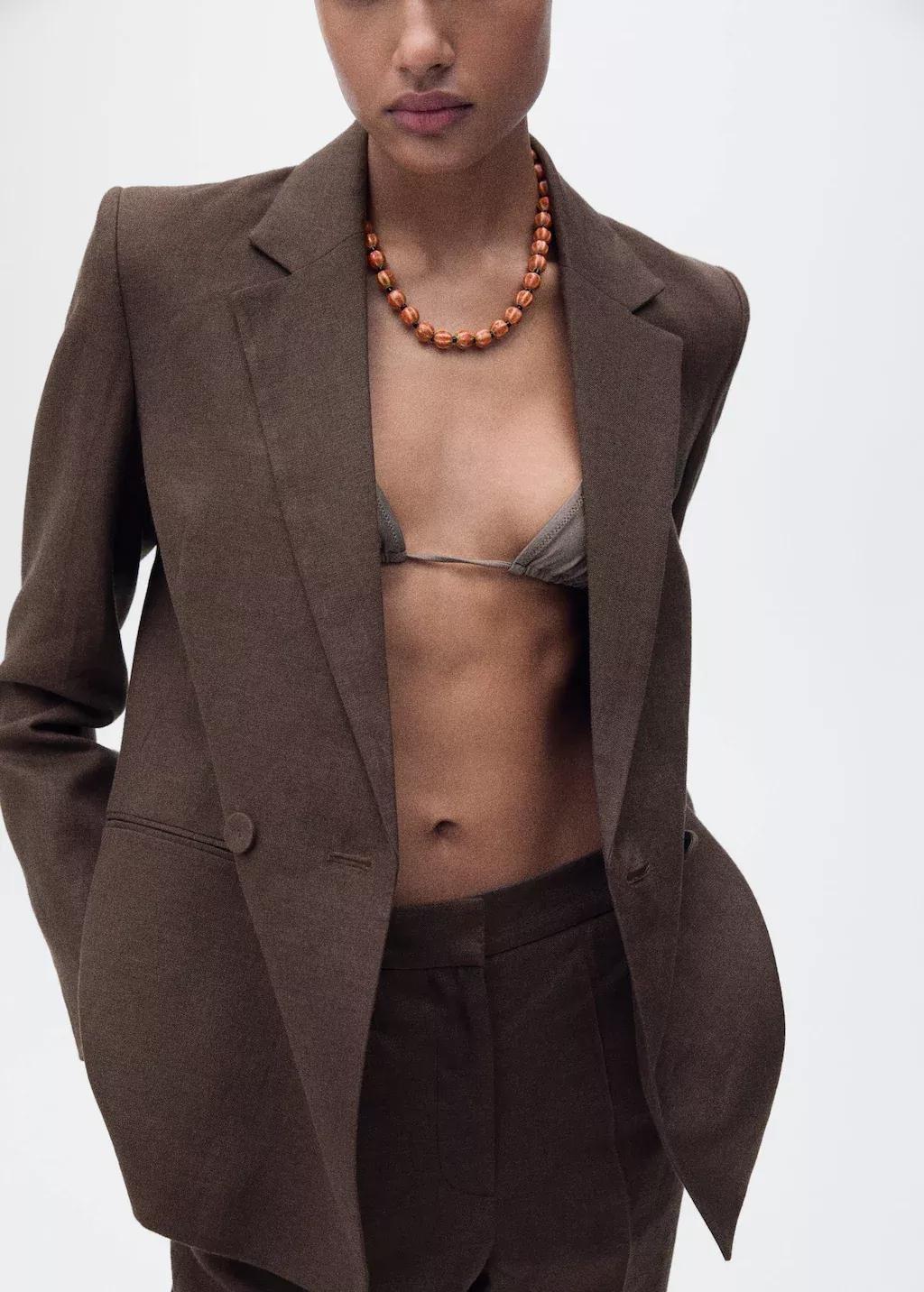Brown 100% Linen Trousers, , large image number 0