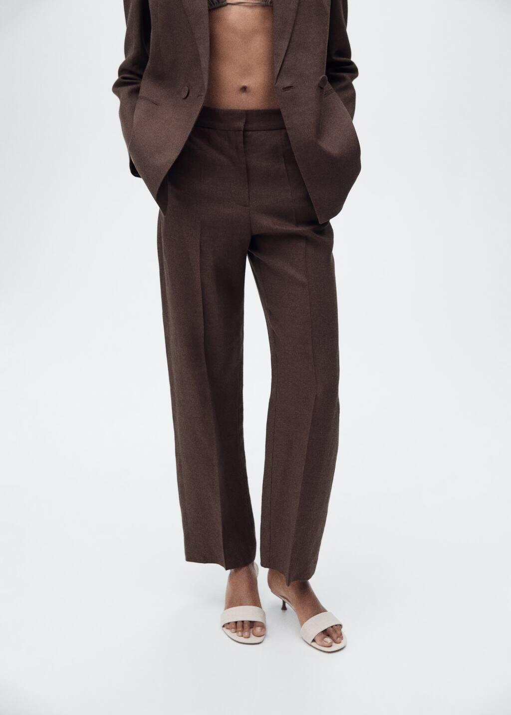 Brown 100% Linen Trousers, , large image number 1