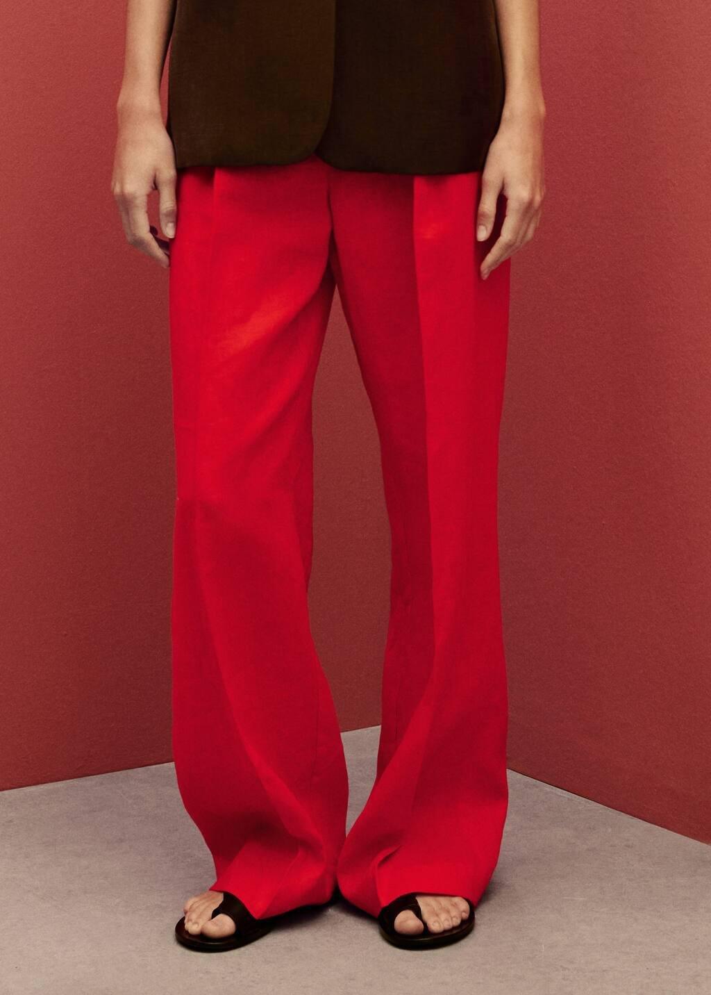 Red Straight-Fit Linen Suit Trousers, , large image number 0