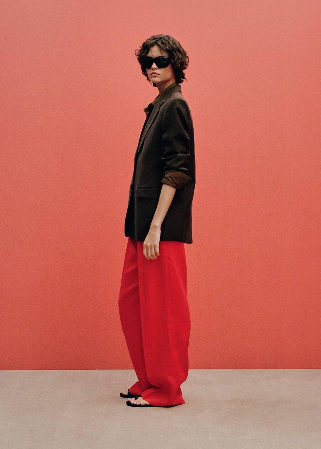 Red Straight-Fit Linen Suit Trousers, , large image number 2