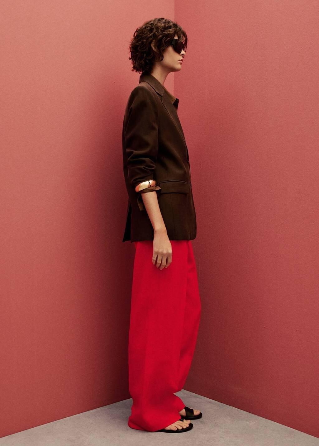 Red Straight-Fit Linen Suit Trousers, , large image number 3