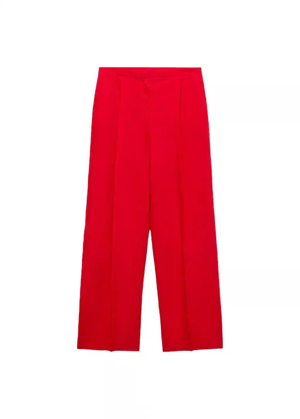 Red Straight-Fit Linen Suit Trousers, , large image number 4