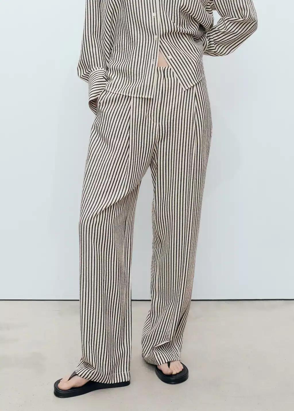 White Texture Striped Trousers, , large image number 0