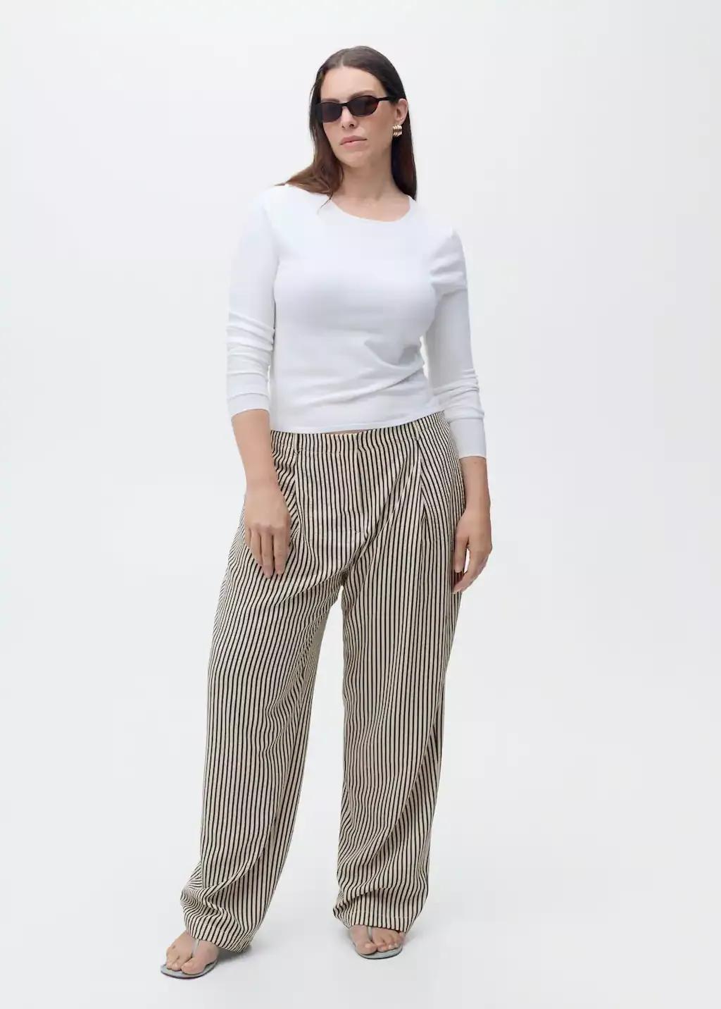 White Texture Striped Trousers, , large image number 3