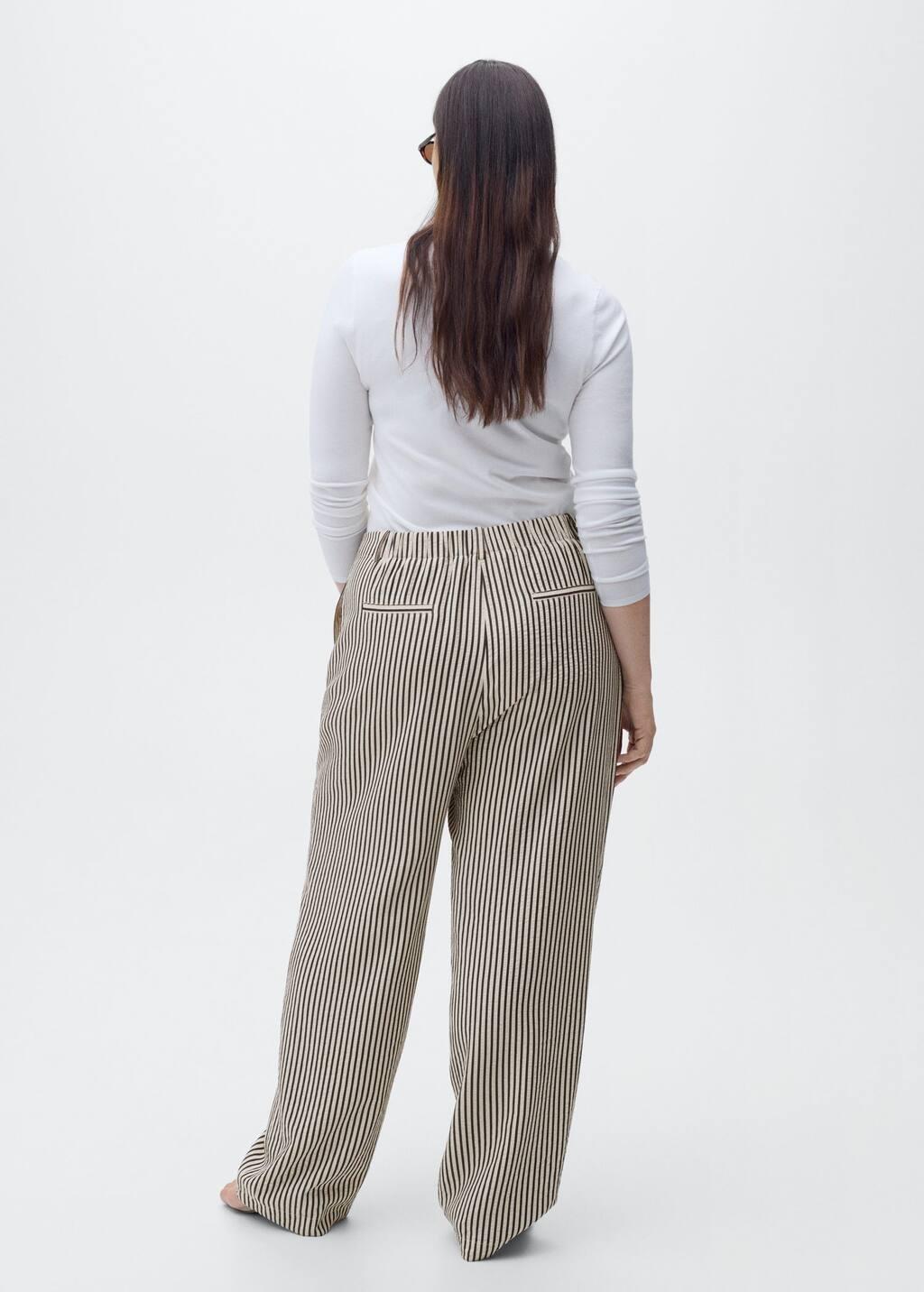 White Texture Striped Trousers, , large image number 6