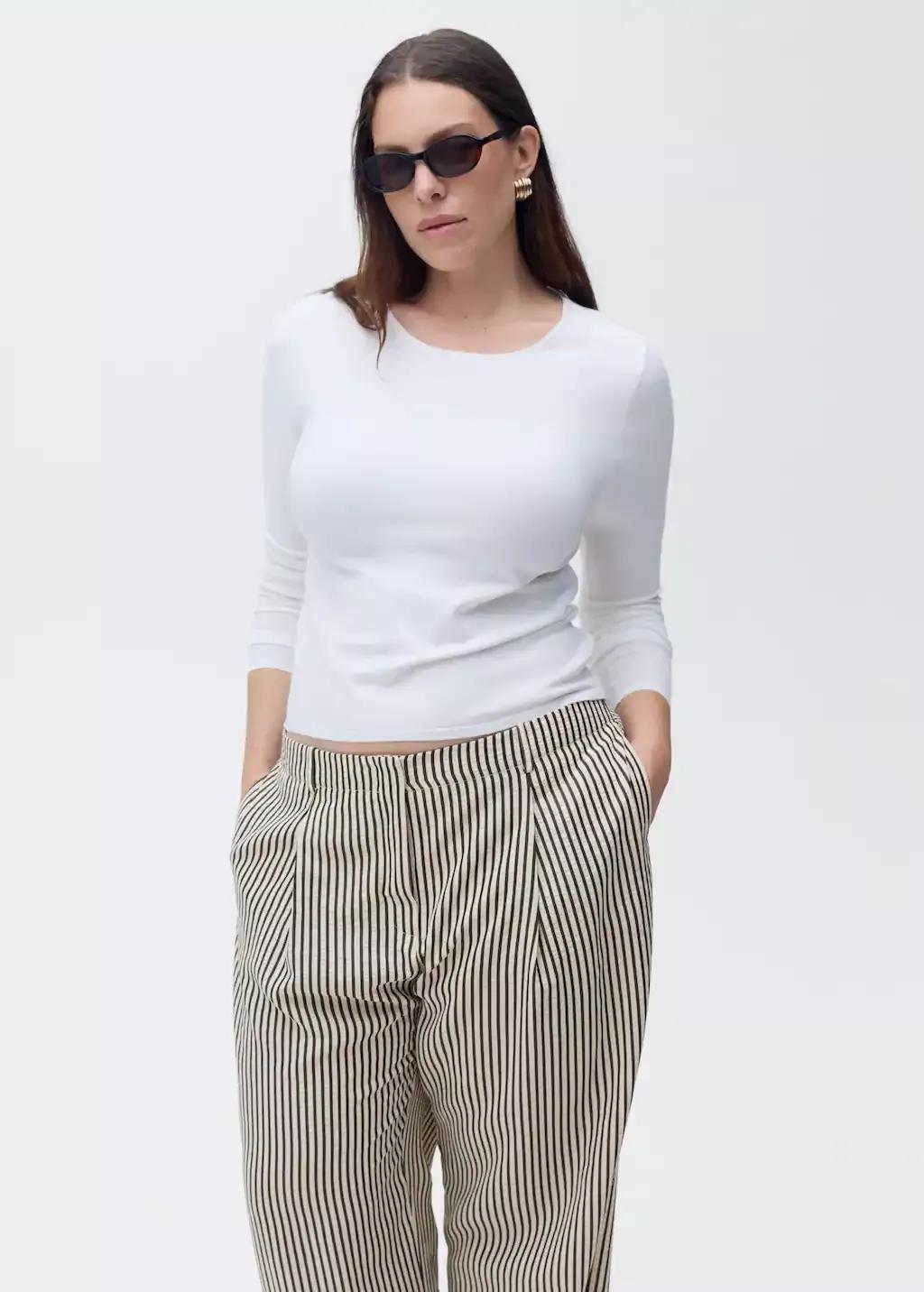 White Texture Striped Trousers, , large image number 8