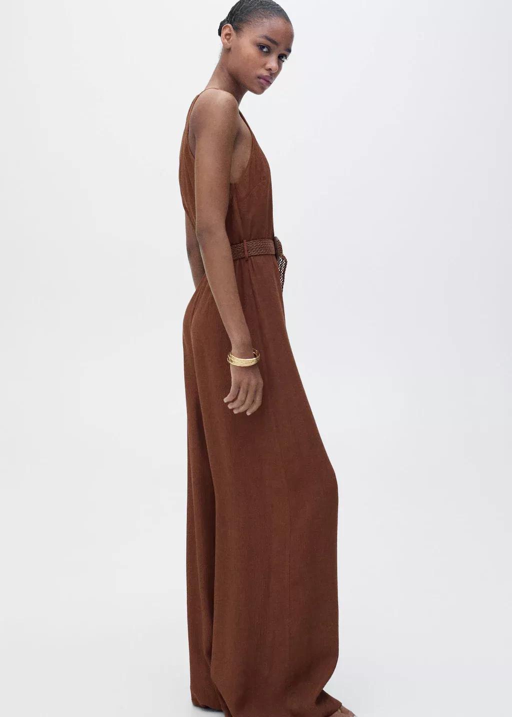 Brown Halter-Neck Jumpsuit With Belt, , large image number 0