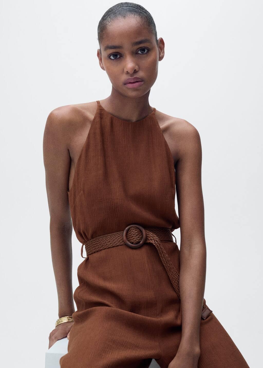 Brown Halter-Neck Jumpsuit With Belt, , large image number 1