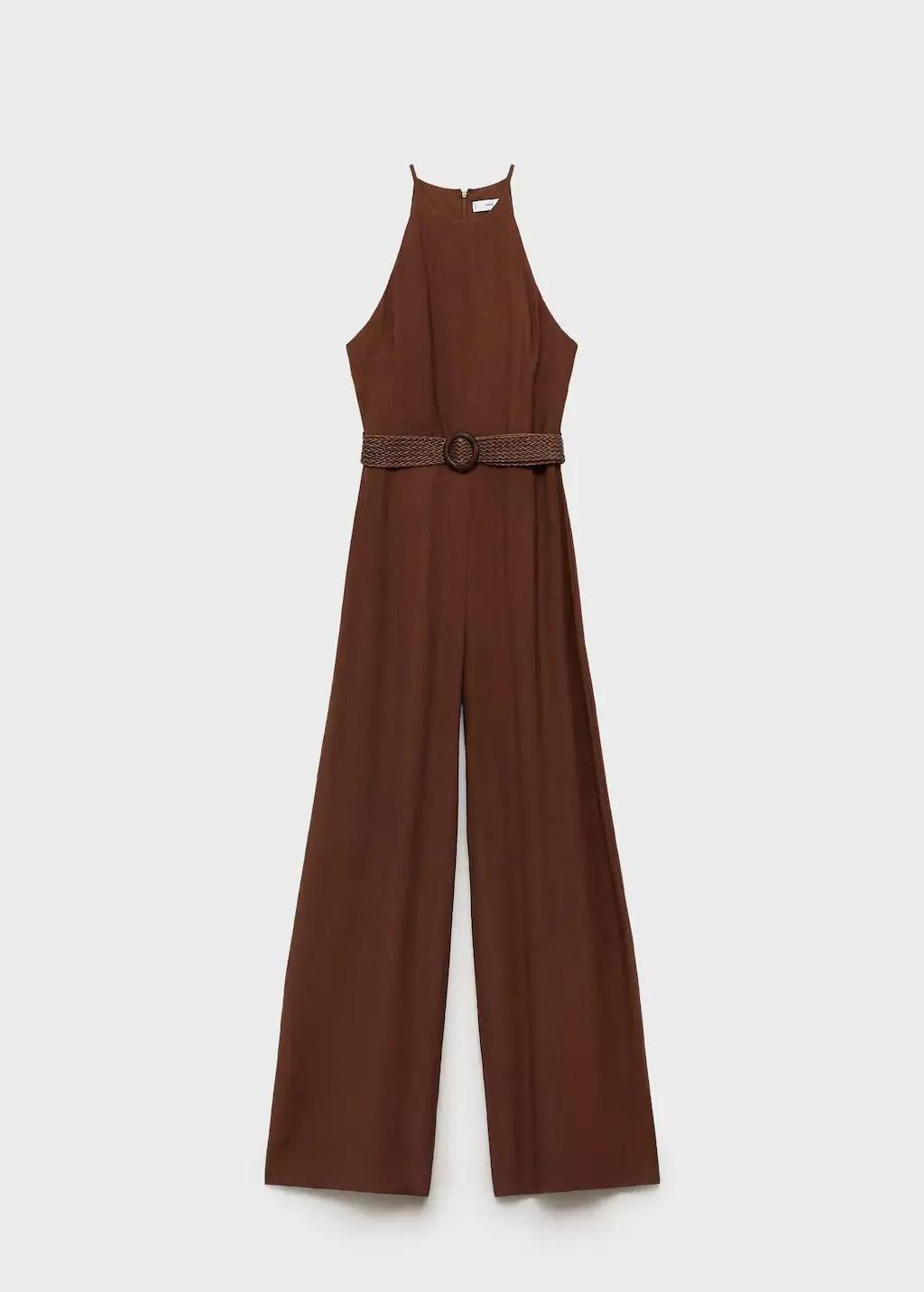 Brown Halter-Neck Jumpsuit With Belt, , large image number 3