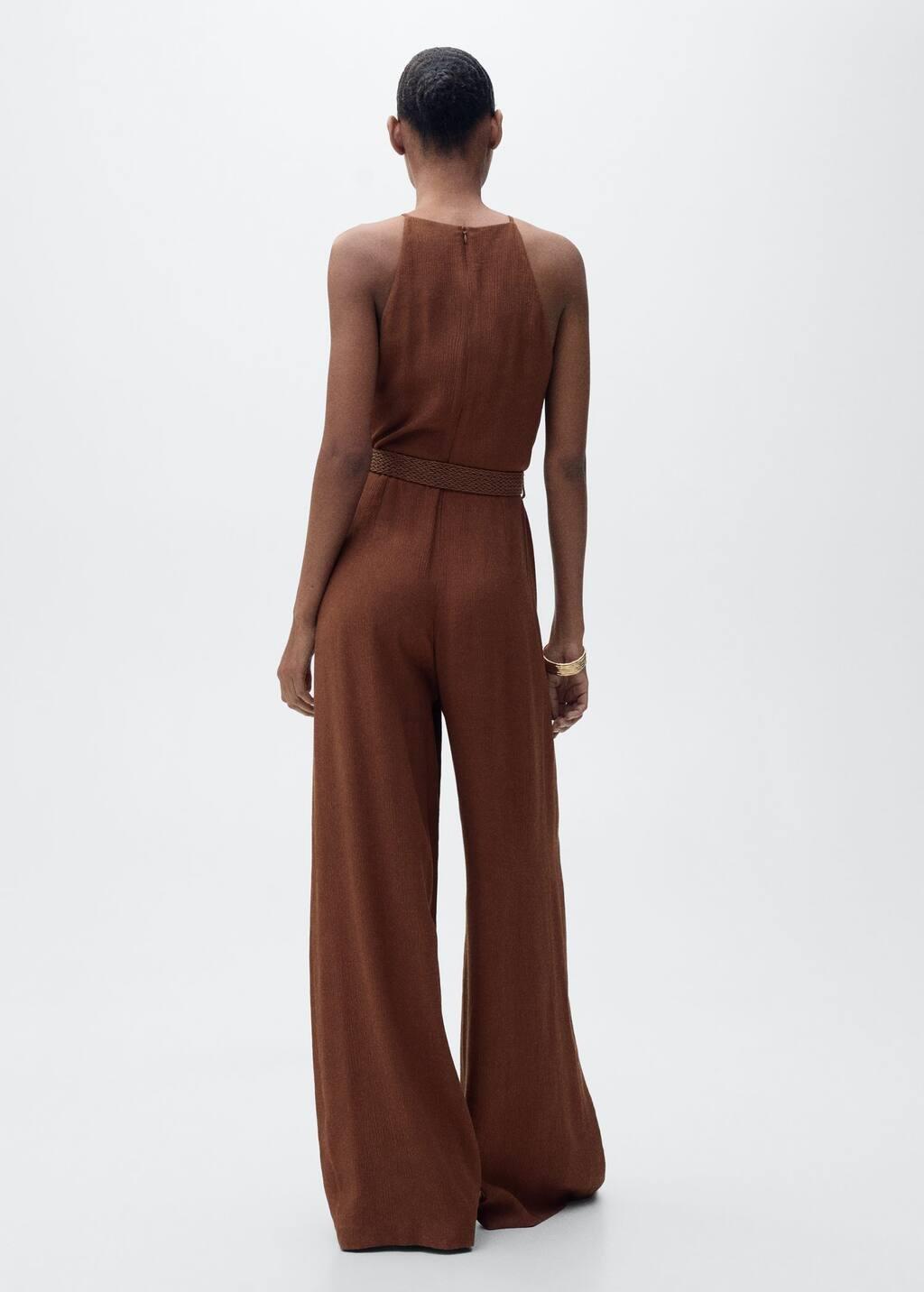 Brown Halter-Neck Jumpsuit With Belt, , large image number 4