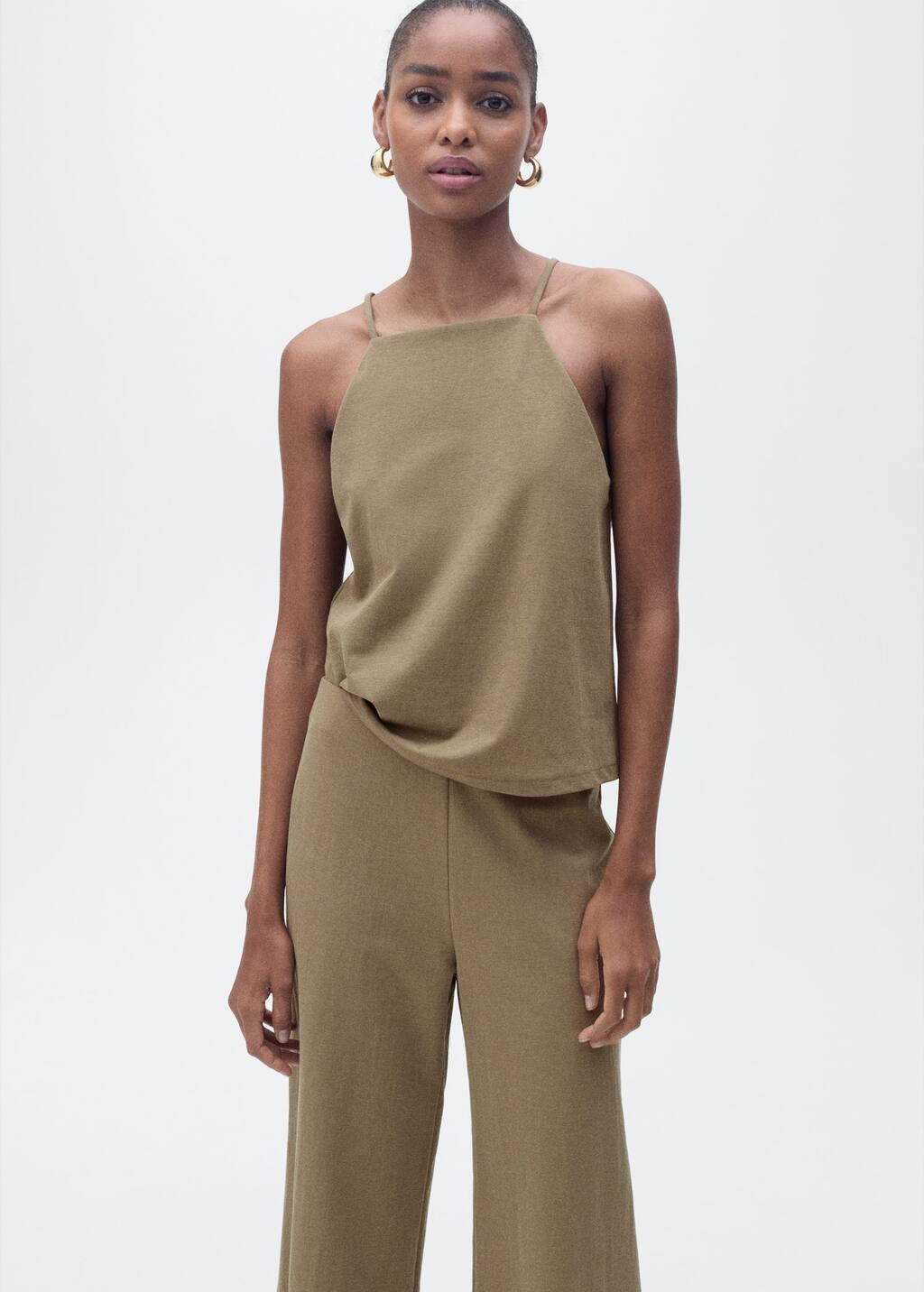 Khaki Cropped Palazzo Trousers, , large image number 1