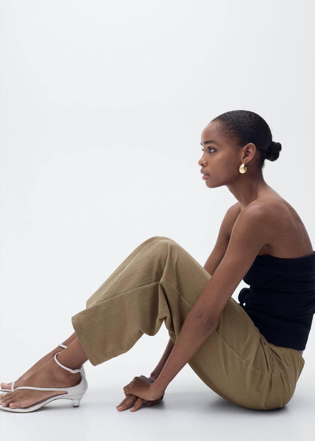 Khaki Cropped Palazzo Trousers, , large image number 2