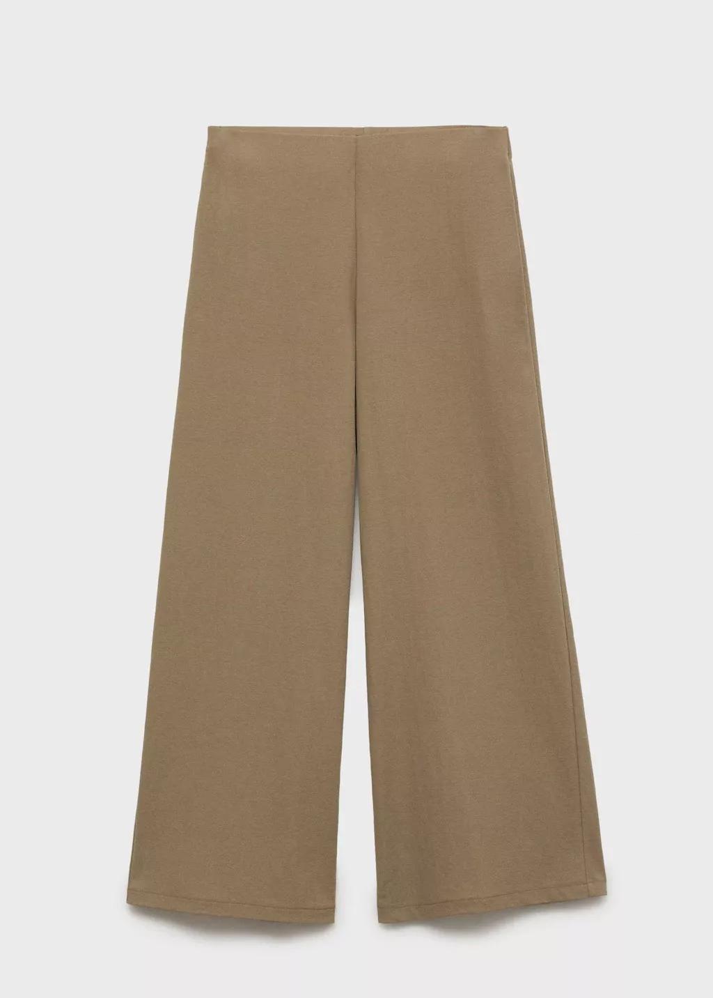 Khaki Cropped Palazzo Trousers, , large image number 3