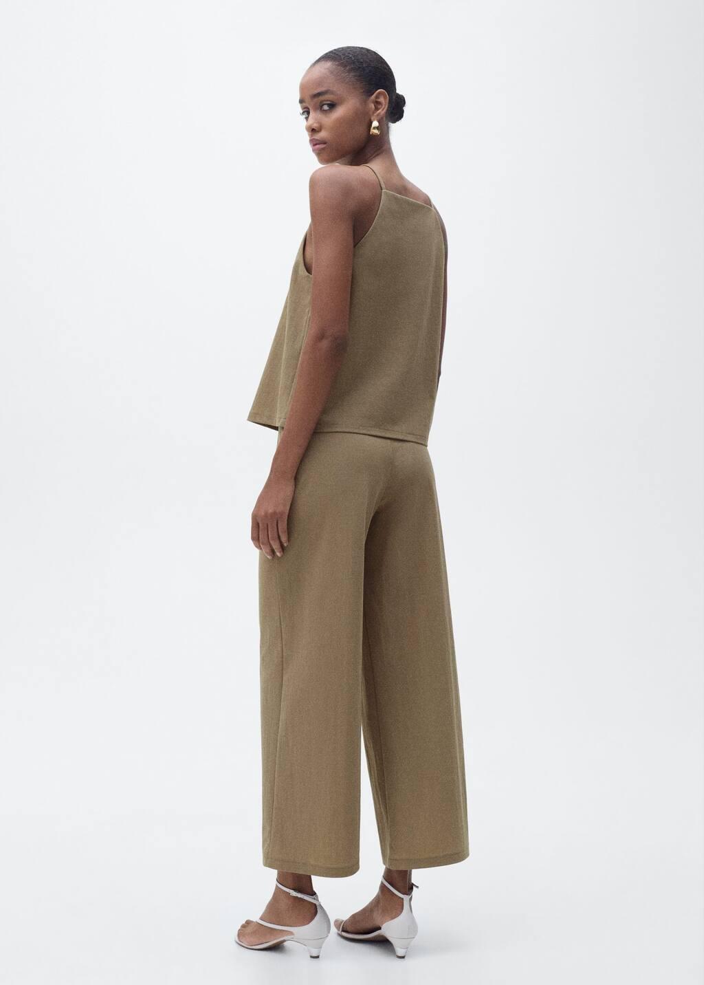 Khaki Cropped Palazzo Trousers, , large image number 5
