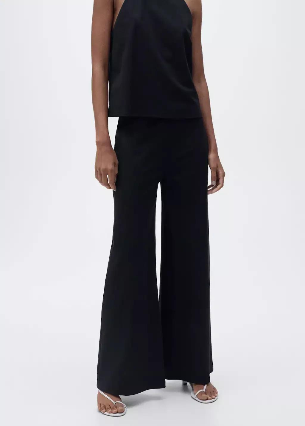 Black Cropped Palazzo Trousers, , large image number 0