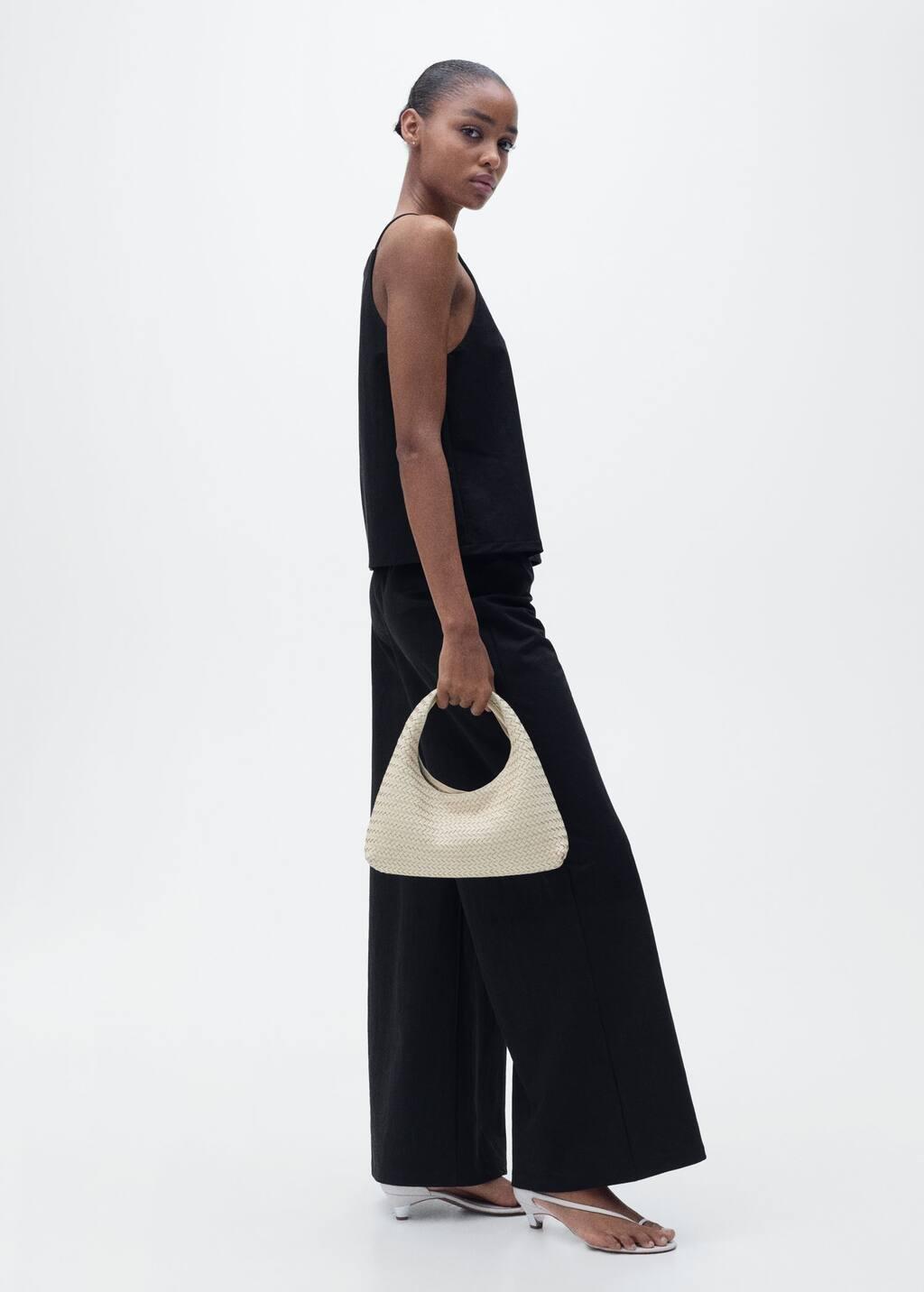 Black Cropped Palazzo Trousers, , large image number 1