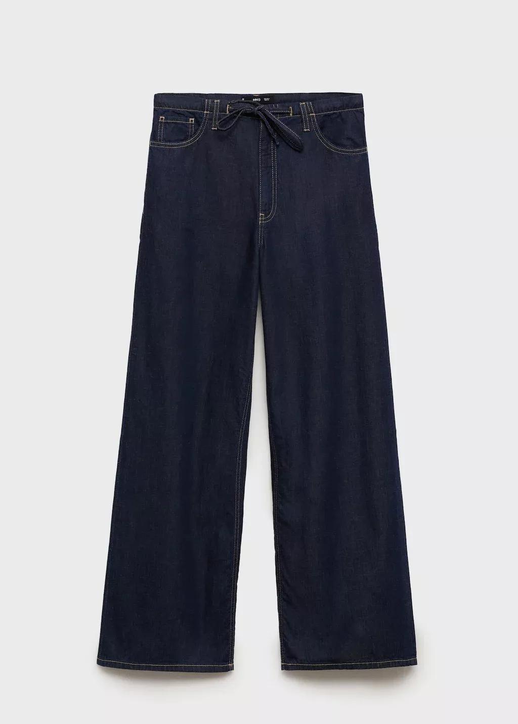Blue Wideleg Denim Trousers With Belt, , large image number 3