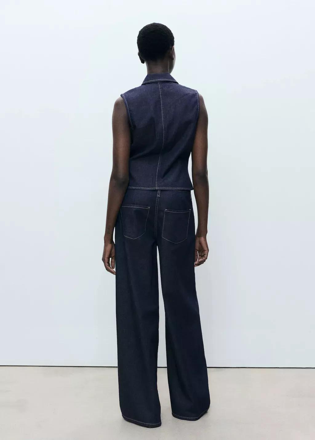 Blue Wideleg Denim Trousers With Belt, , large image number 5