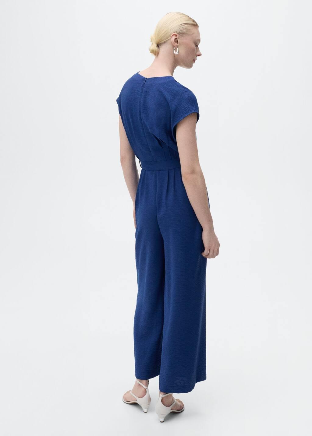 Blue Long Cropped Jumpsuit With Belt, , large image number 8