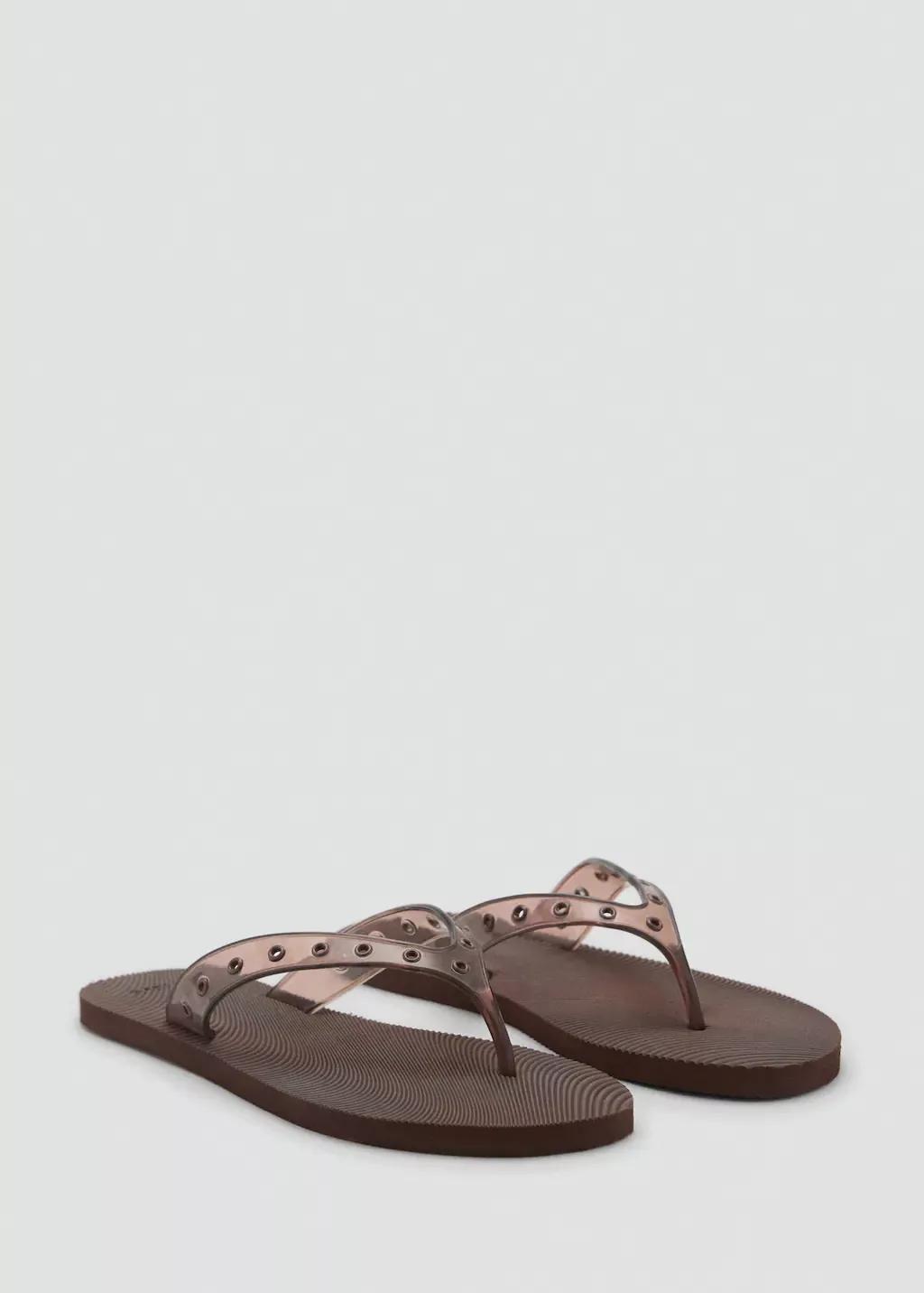 DARK BROWN Vinyl strappy sandals with eyelets, , large image number 1