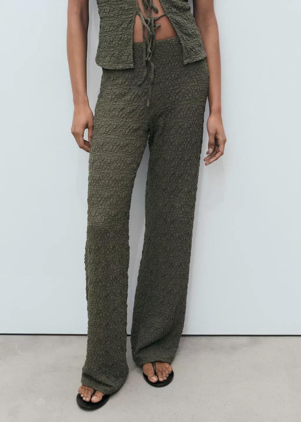 BEIGE - KHAKI Straight textured trousers, , large image number 1