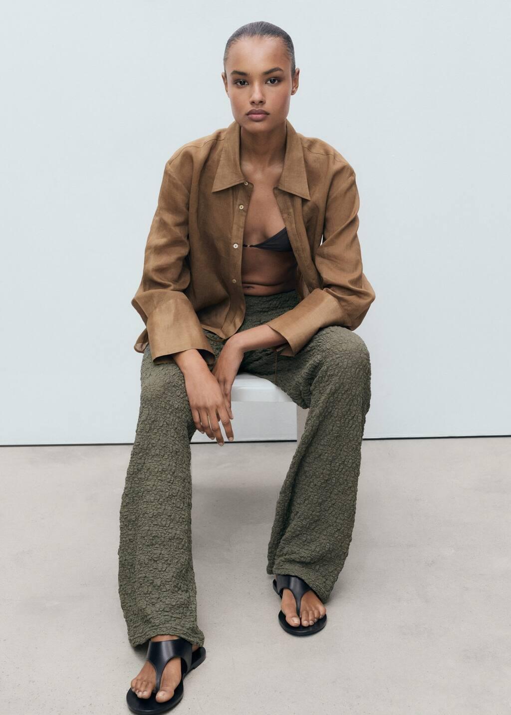 BEIGE - KHAKI Straight textured trousers, , large image number 2