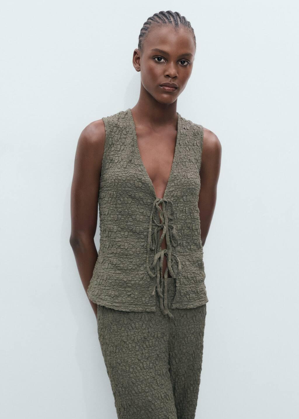 BEIGE - KHAKI Straight textured trousers, , large image number 3