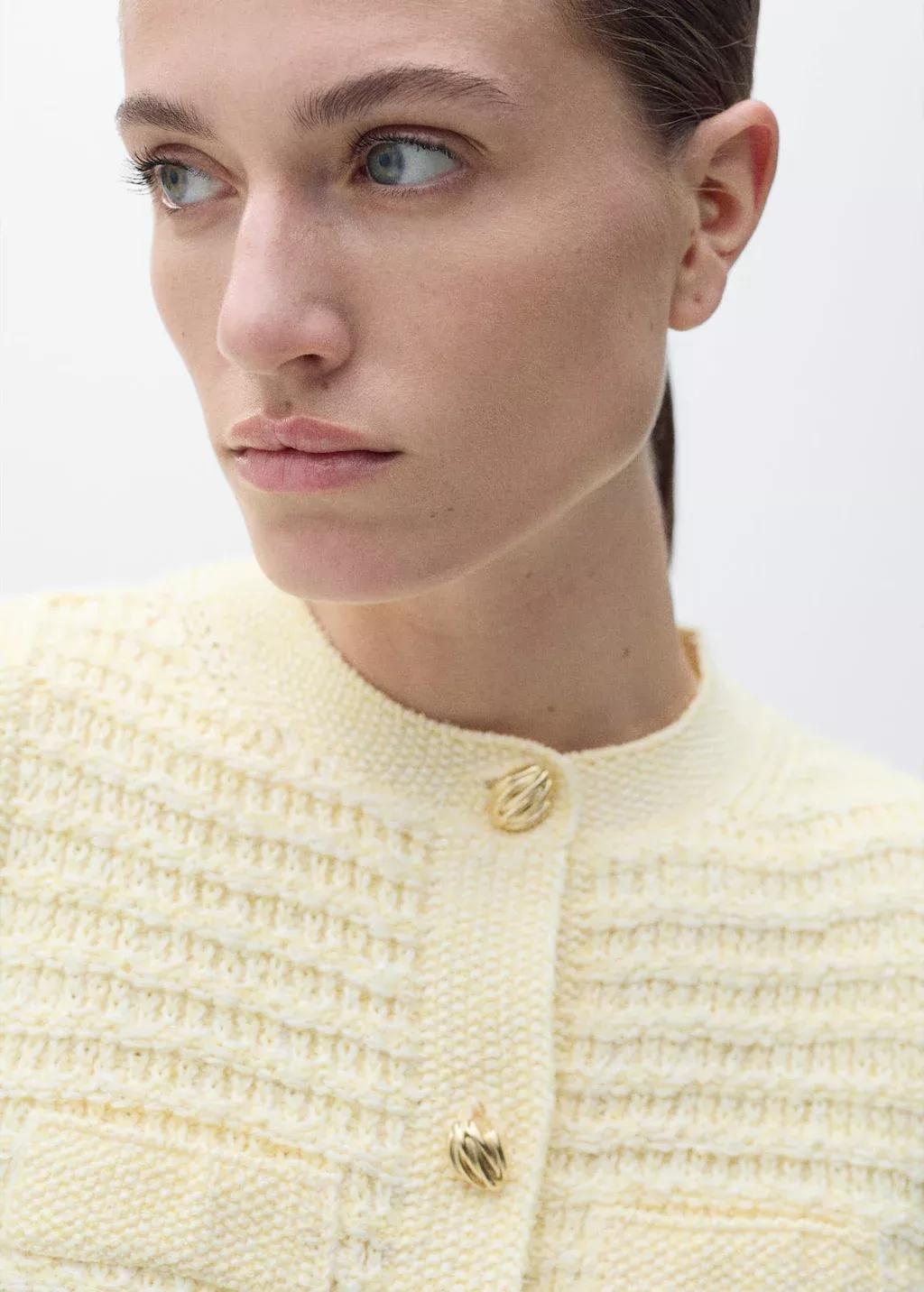 Yellow Knitted Cardigan With Jewel Button, Yellow, large image number 1