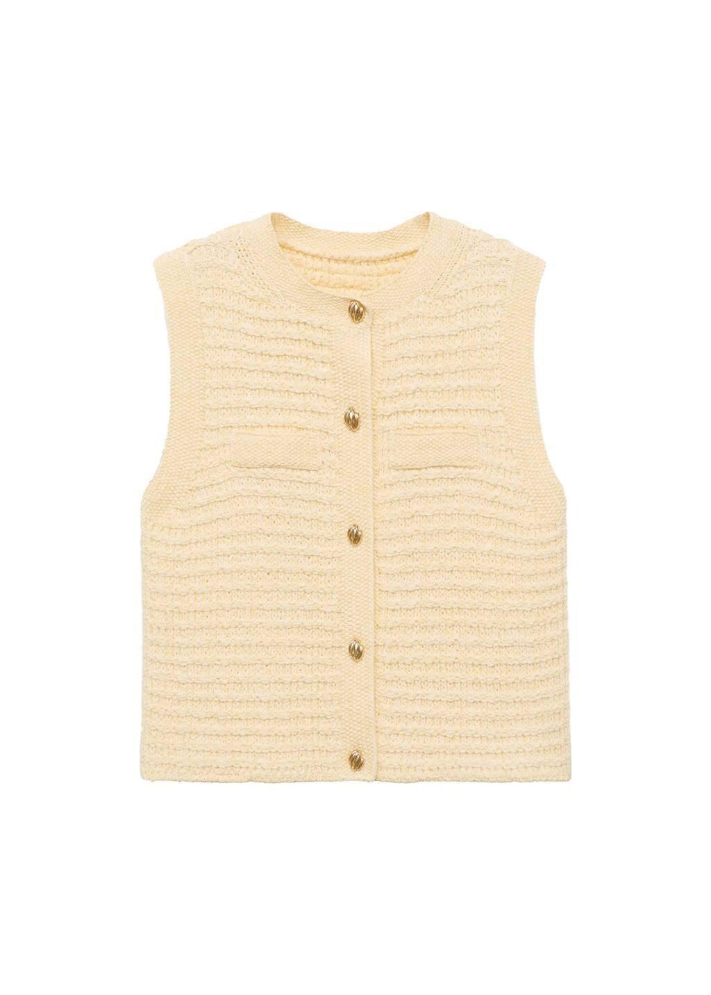 Yellow Knitted Cardigan With Jewel Button, Yellow, large image number 3