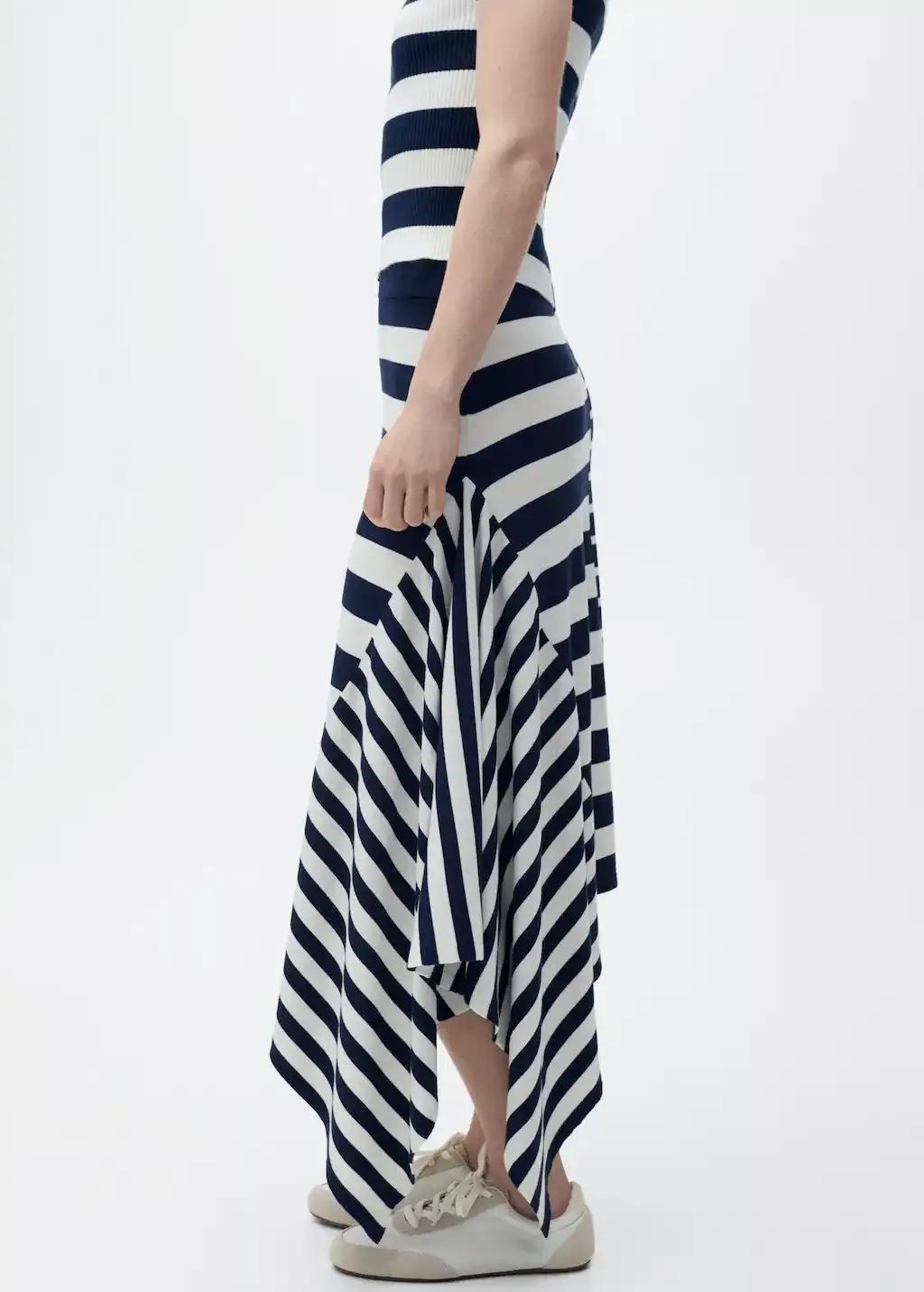 Navy Asymmetrical Striped Knit Skirt, , large image number 0