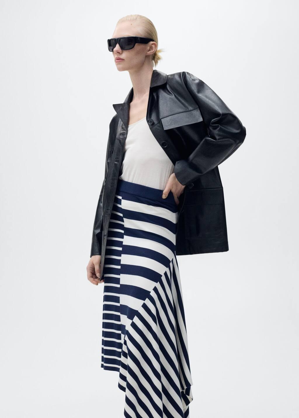 Navy Asymmetrical Striped Knit Skirt, , large image number 2