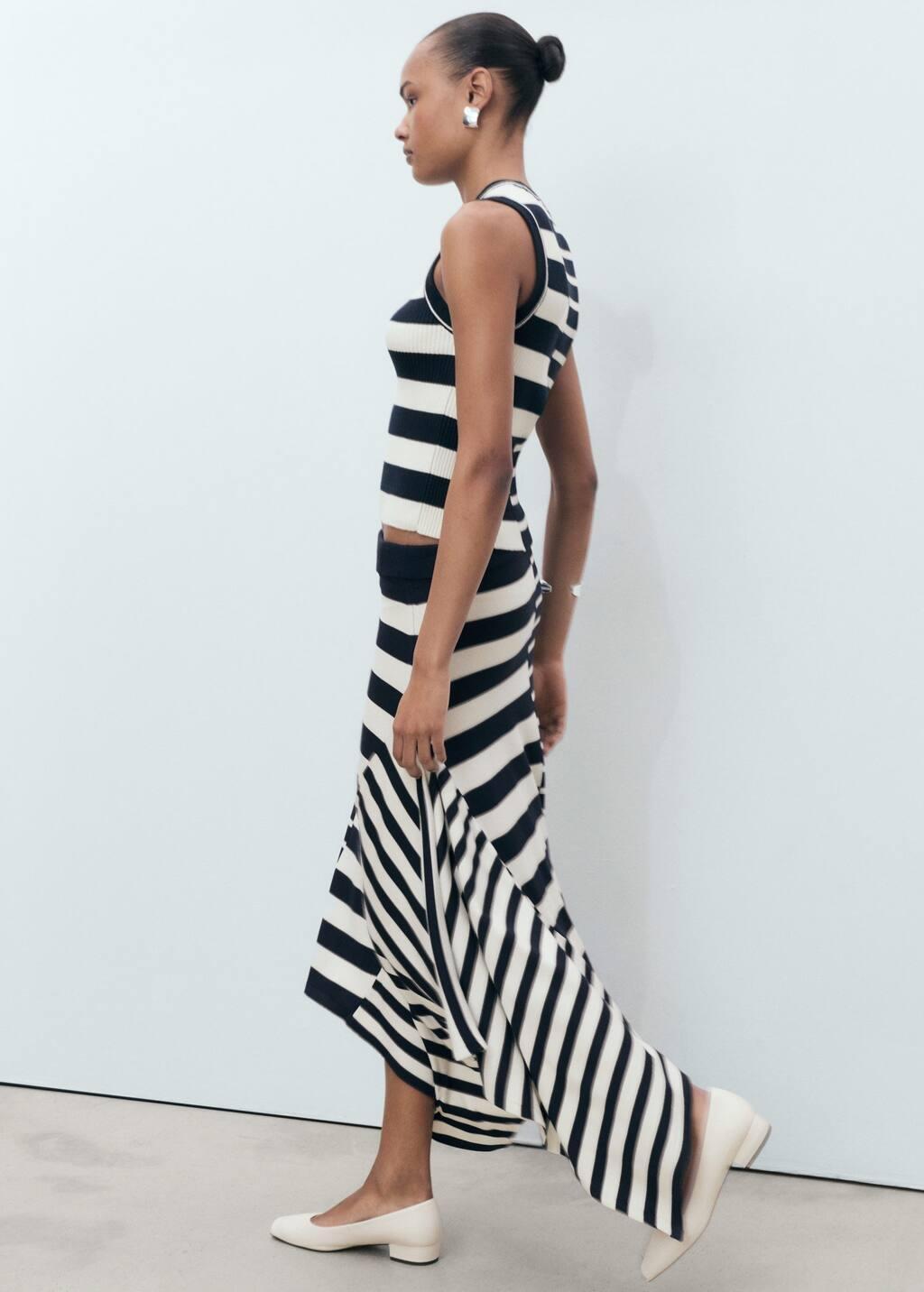 Navy Asymmetrical Striped Knit Skirt, , large image number 3