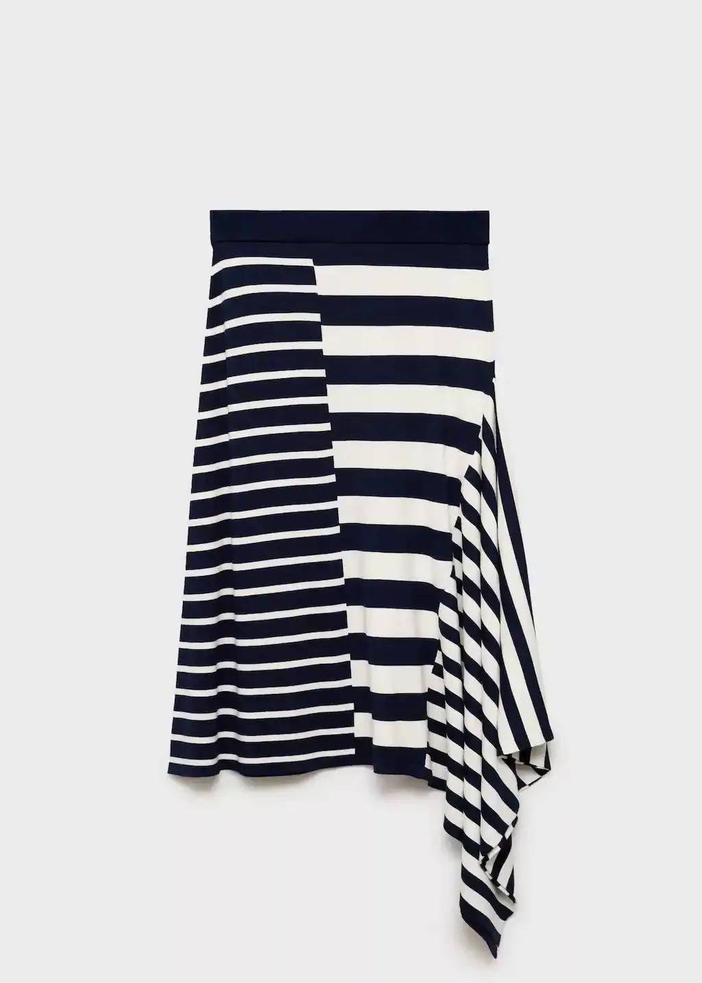 Navy Asymmetrical Striped Knit Skirt, , large image number 4
