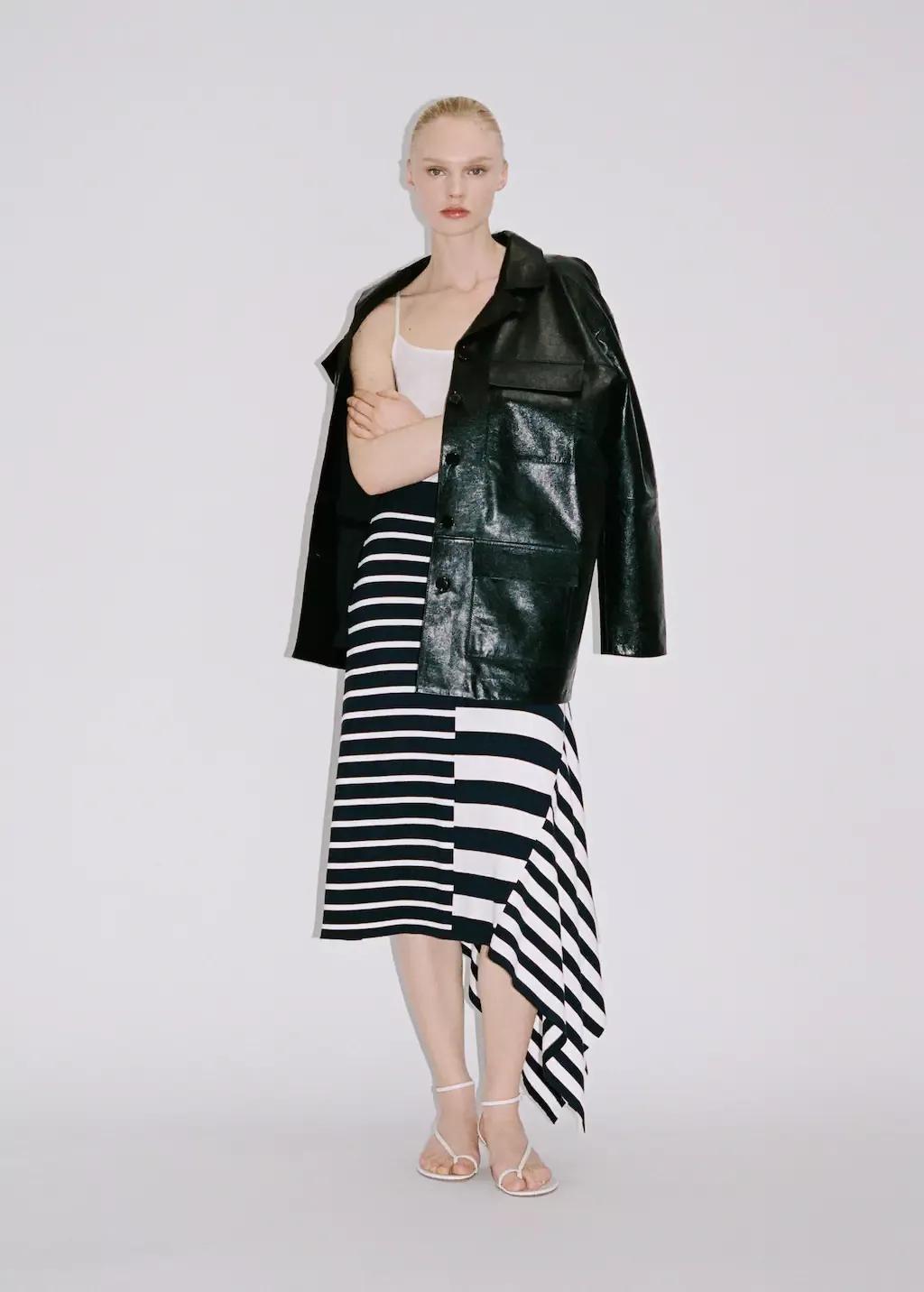 Navy Asymmetrical Striped Knit Skirt, , large image number 6