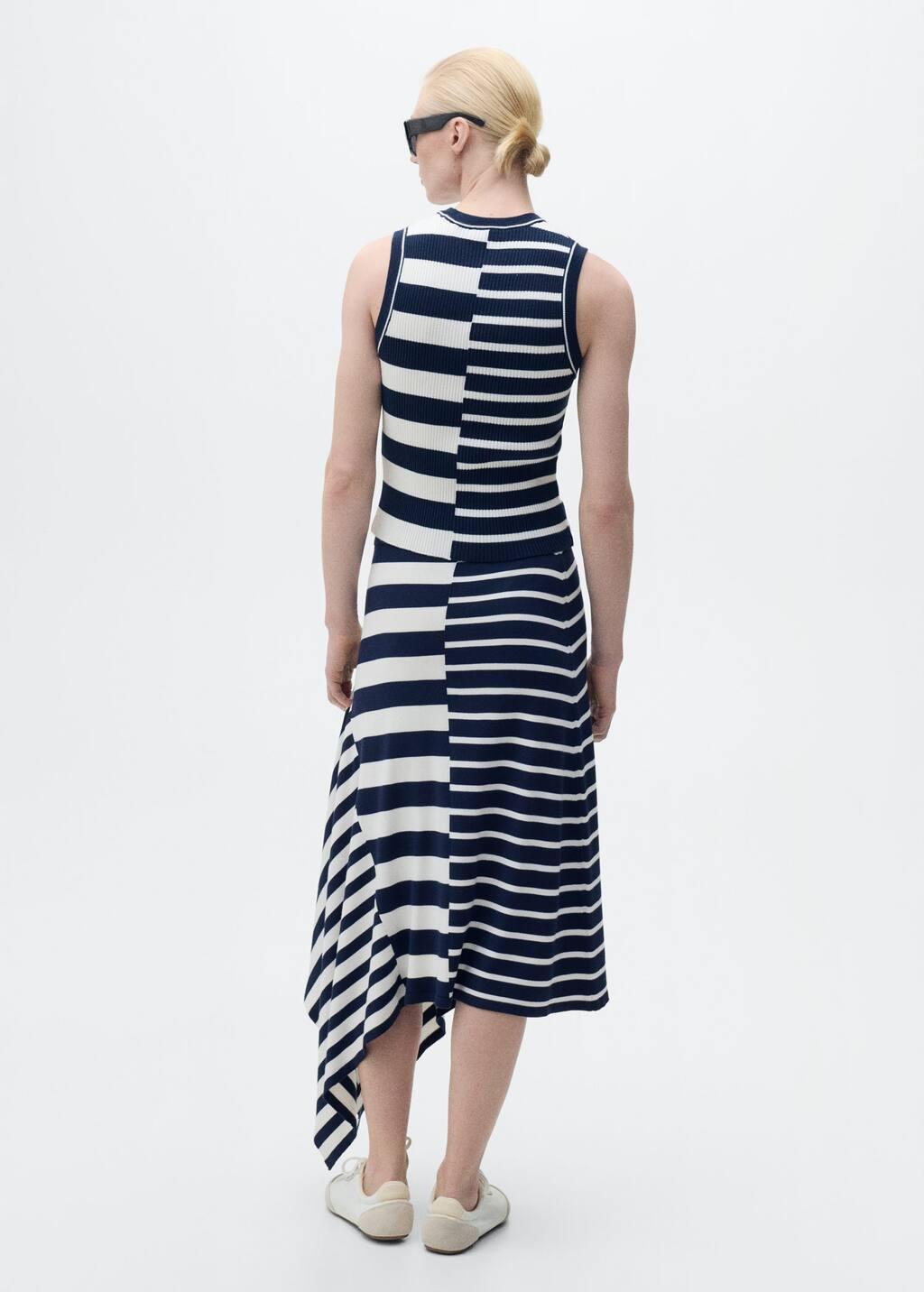 Navy Asymmetrical Striped Knit Skirt, , large image number 7