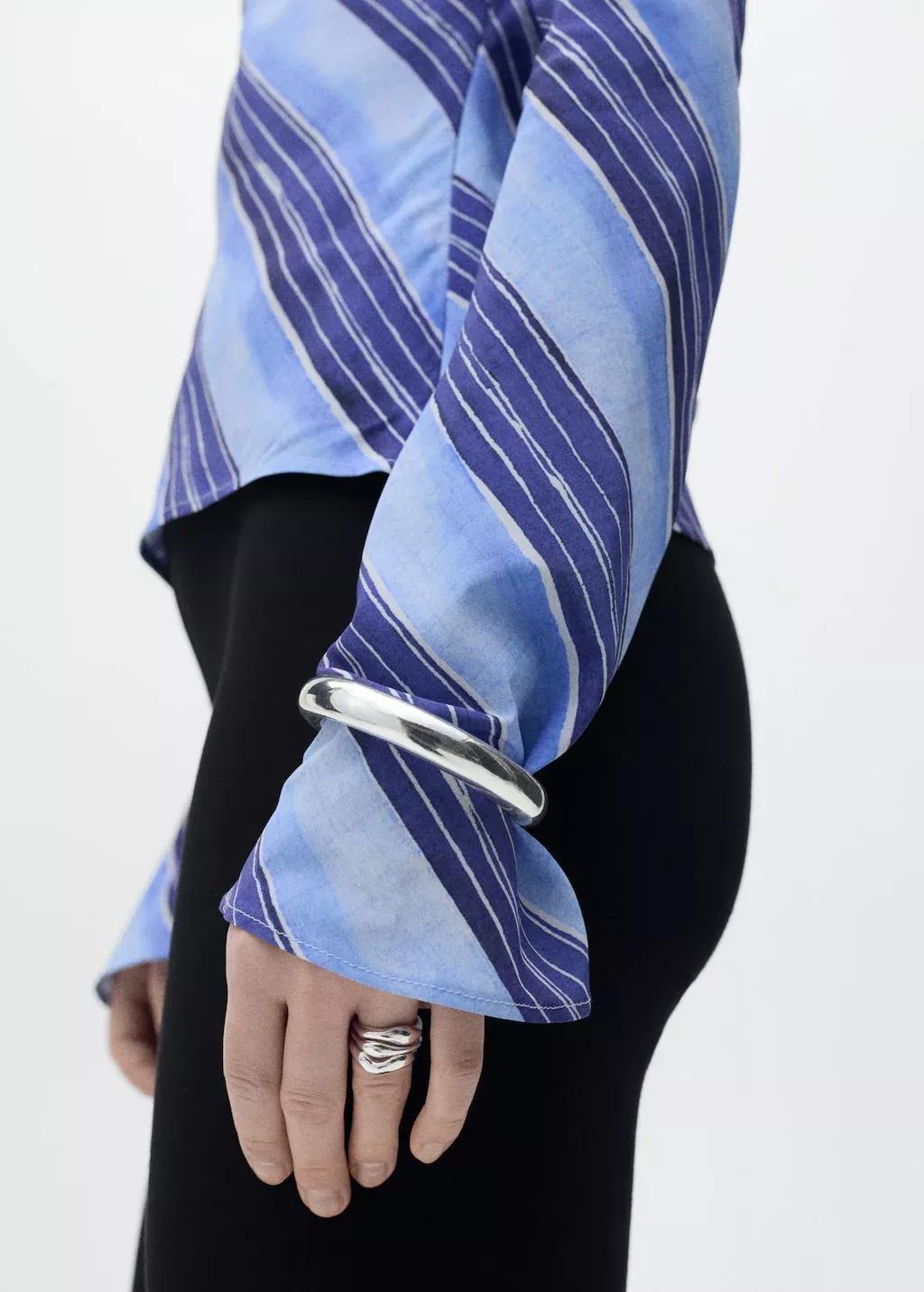 Blue Lt Pastel Asymmetrical Striped Blouse, , large image number 2