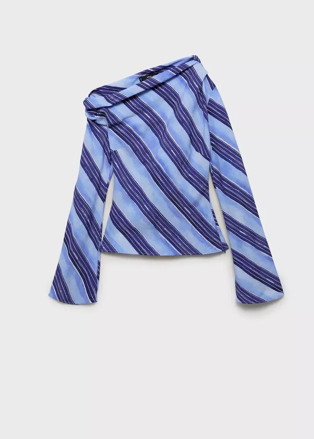 Blue Lt Pastel Asymmetrical Striped Blouse, , large image number 3