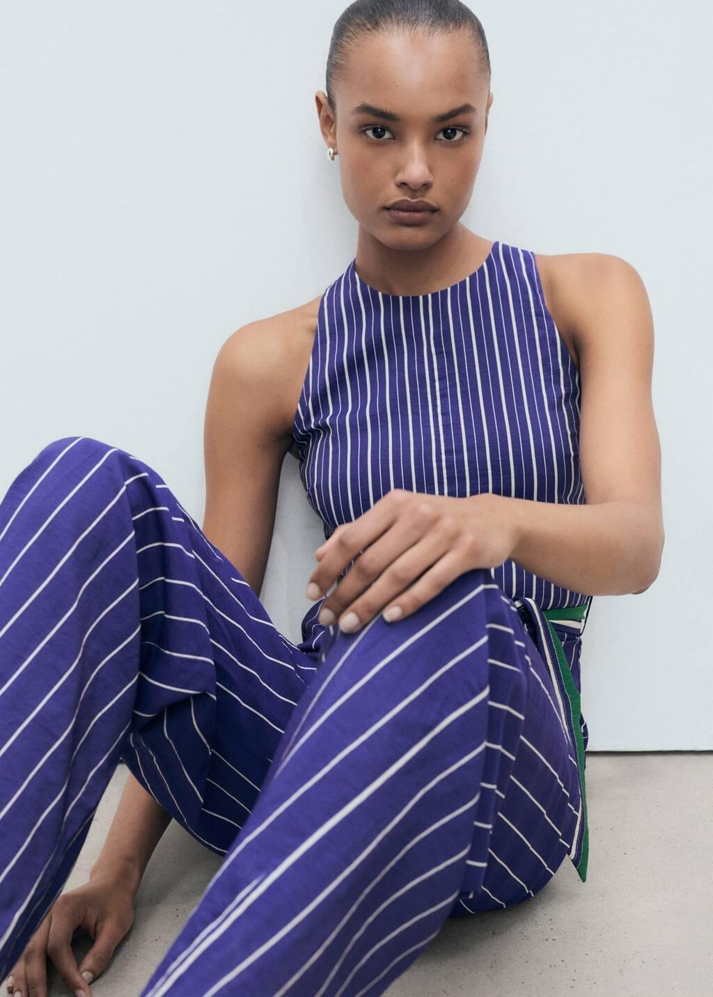 Blue Striped Jumpsuit With Belt, , large image number 4