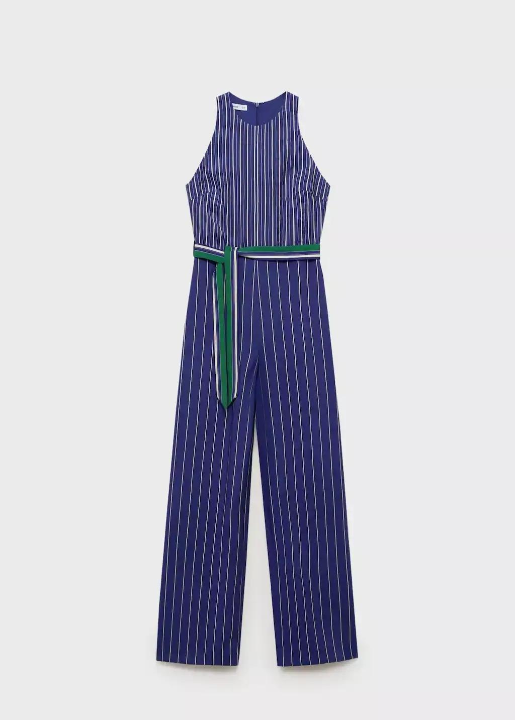 Blue Striped Jumpsuit With Belt, , large image number 5