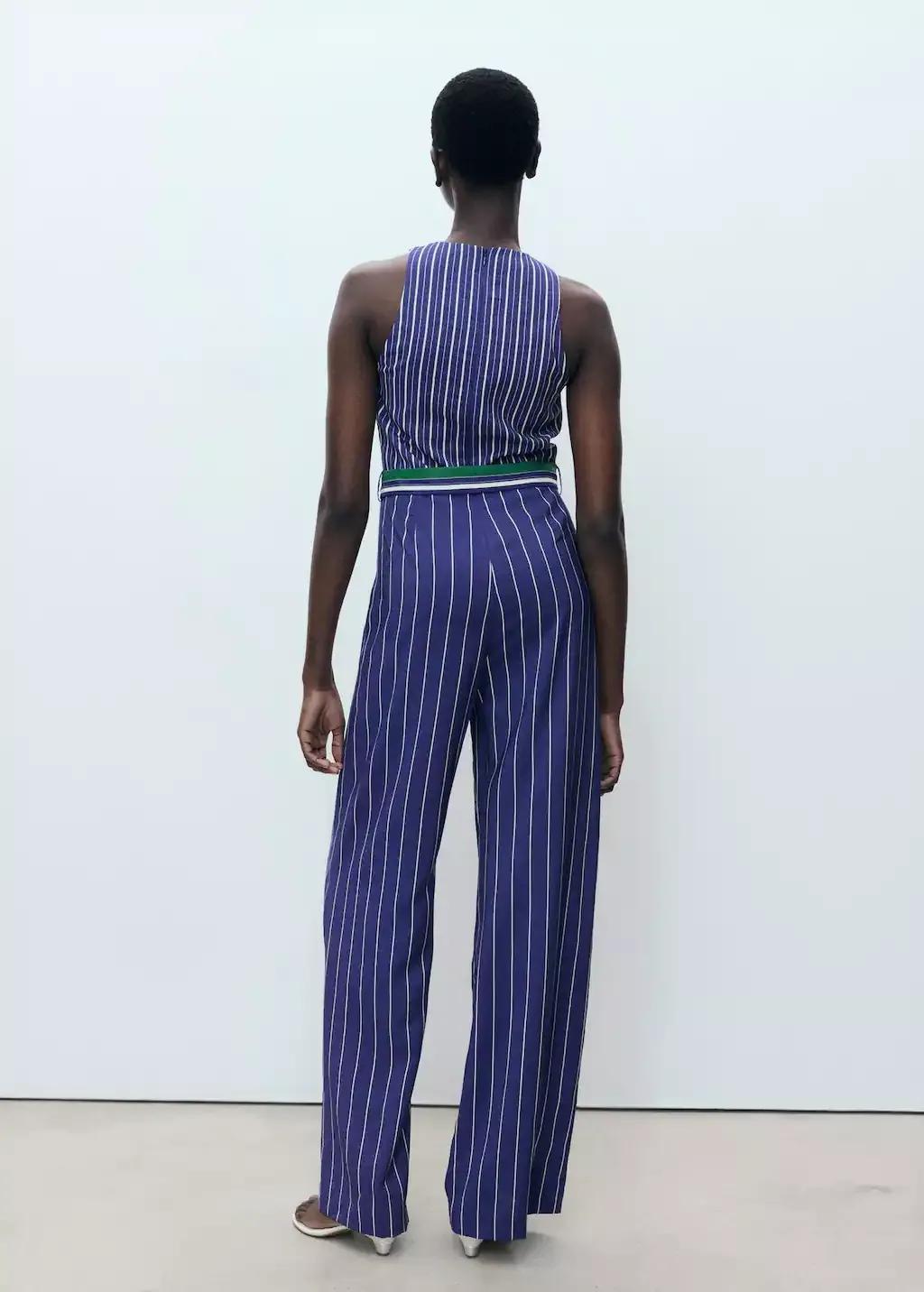 Blue Striped Jumpsuit With Belt, , large image number 6
