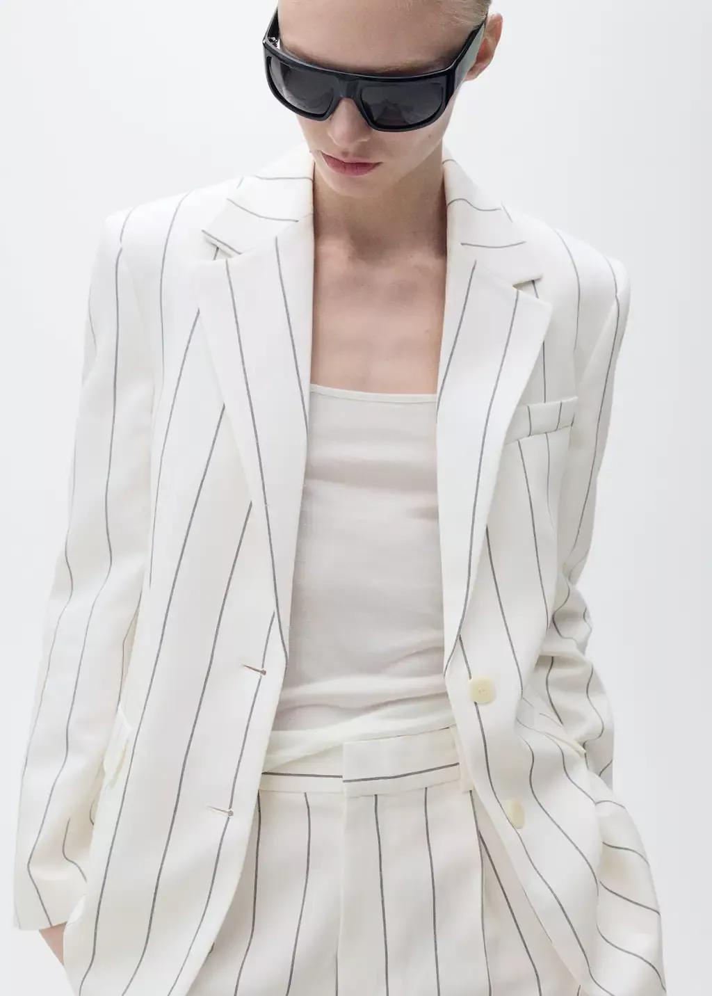 White Pinstripe Suit Jacket, , large image number 0