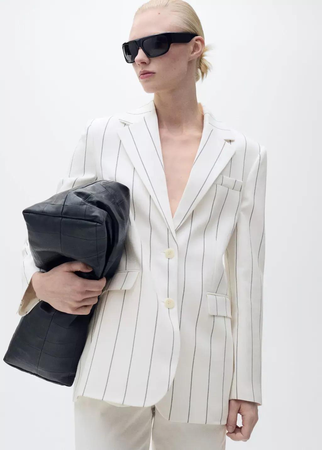 White Pinstripe Suit Jacket, , large image number 3
