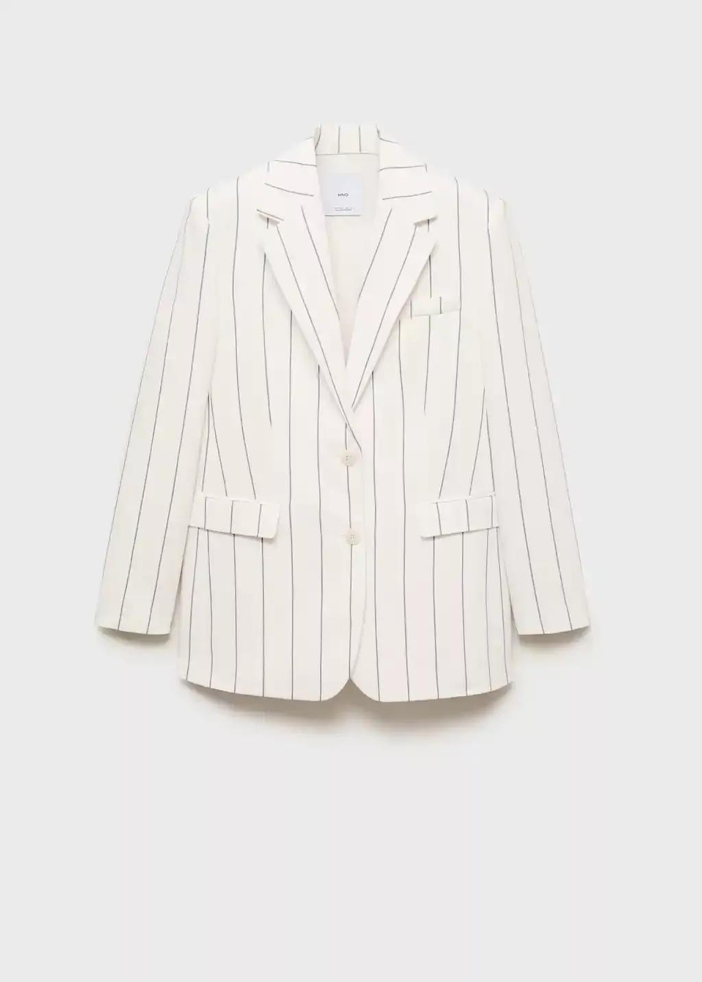 White Pinstripe Suit Jacket, , large image number 4
