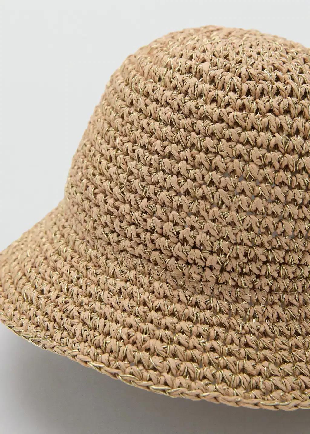 Beige Lurex Straw Bucket Hat, Light Beige, large image number 0