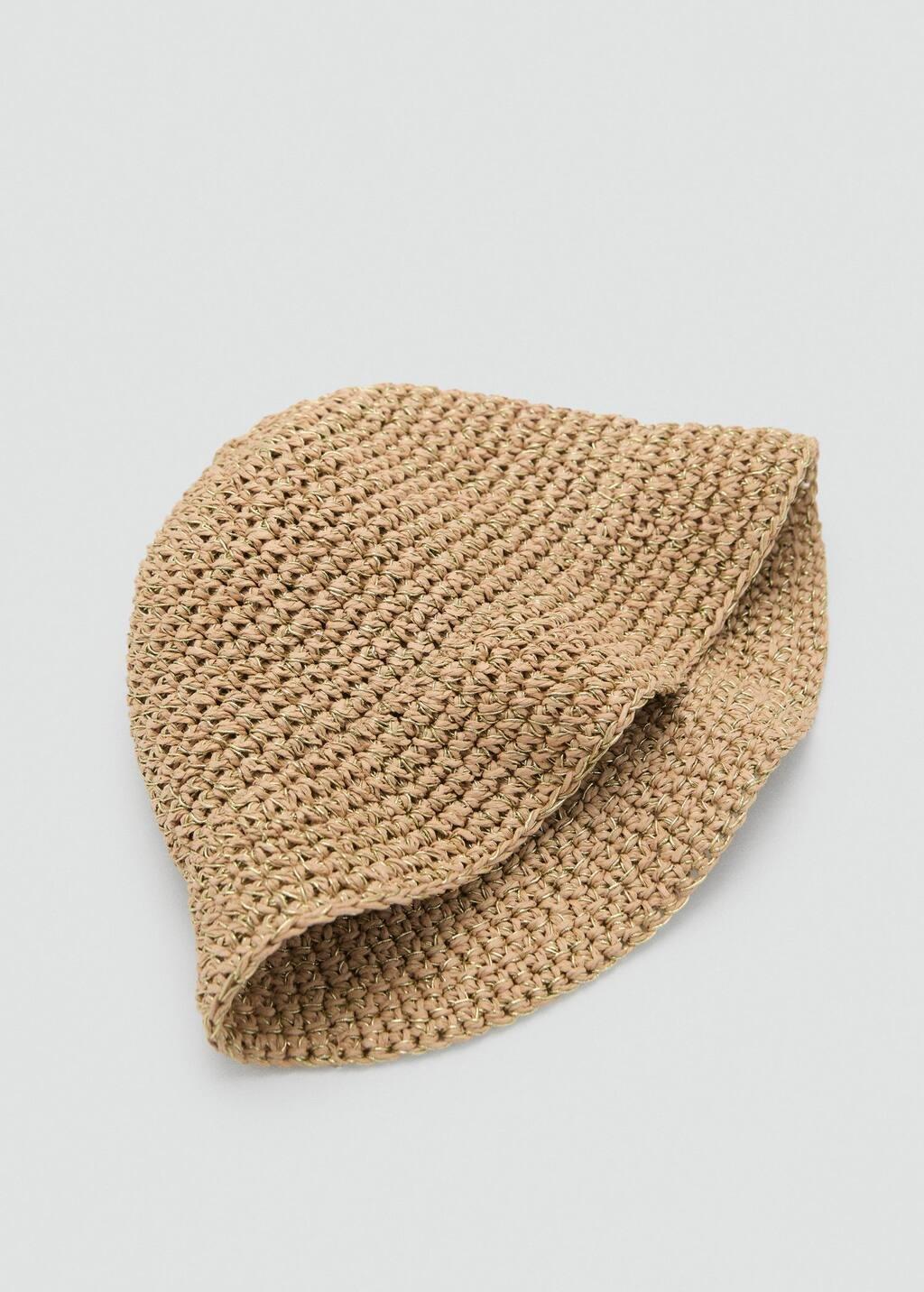 Beige Lurex Straw Bucket Hat, Light Beige, large image number 1