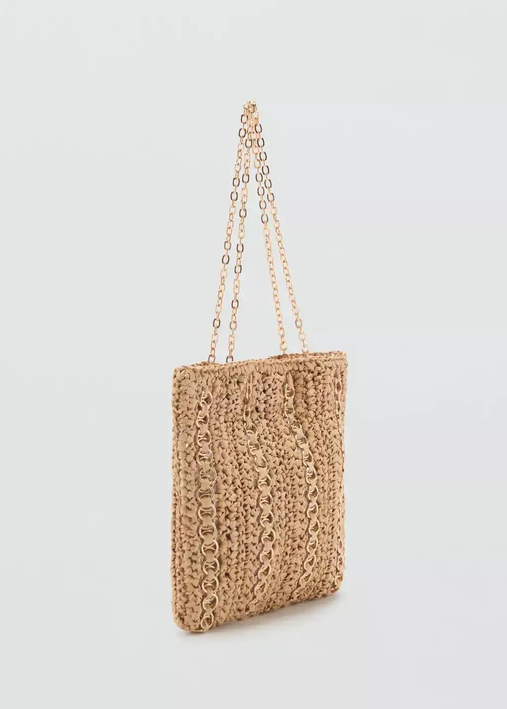 Beige Natural Fibre Bag With Metal Rings, , medium