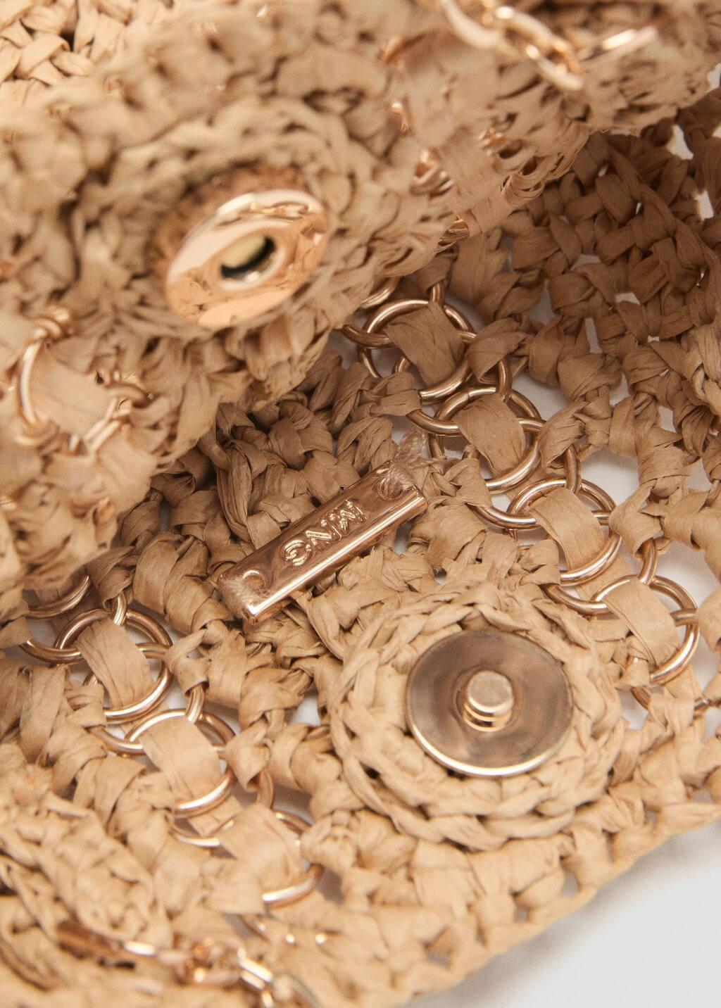 Beige Natural Fibre Bag With Metal Rings, Light Beige, large image number 1