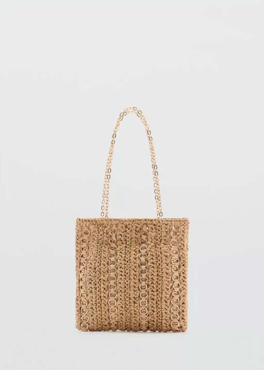 Beige Natural Fibre Bag With Metal Rings, Light Beige, large image number 3