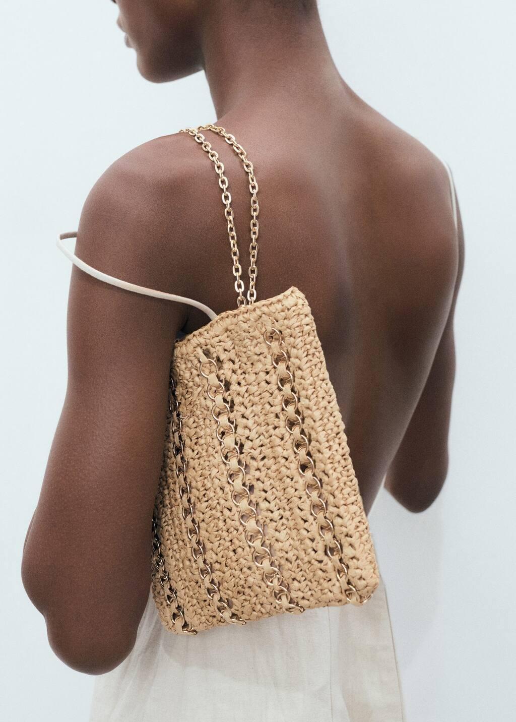 Beige Natural Fibre Bag With Metal Rings, Light Beige, large image number 4